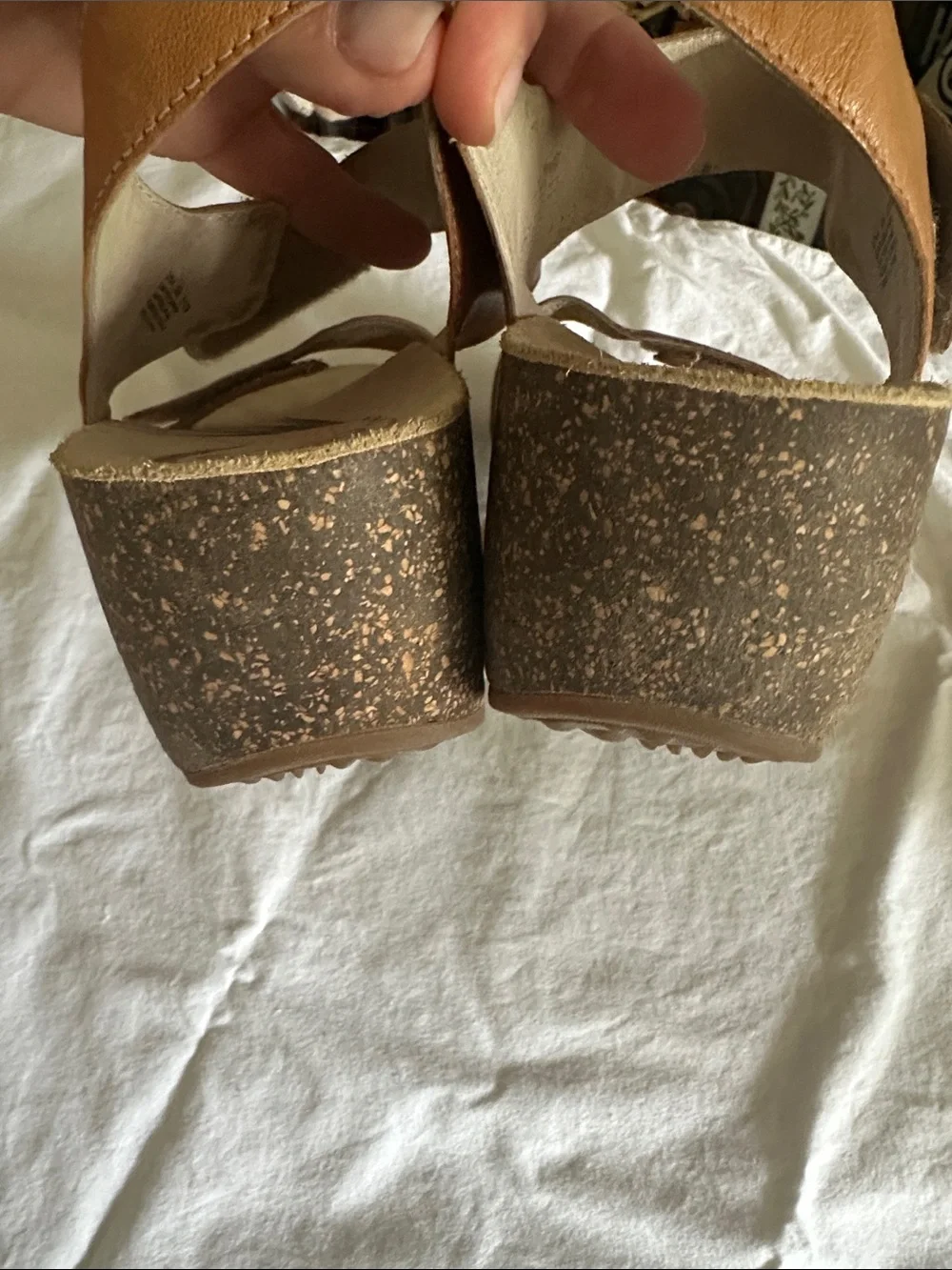 Abeo Una Tan Leather cork wedge Slingback Sandals 9 B.I.O